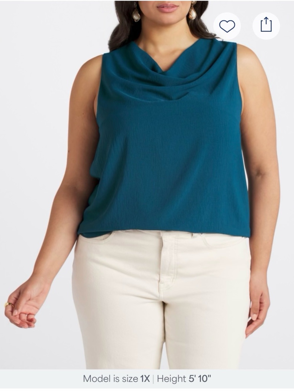 Teal Cowl Neck Sleeveless Top